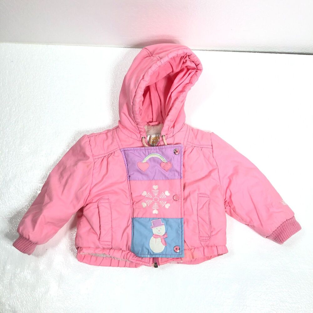 London Fog Vintage 1990's Baby Girl Puffer Coat Pink Zipper Hood Size 24 Months